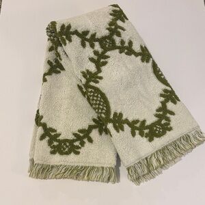 Vintage SEARS Royal Touch Hand Towels Green And White Cotton Mid Century Retro